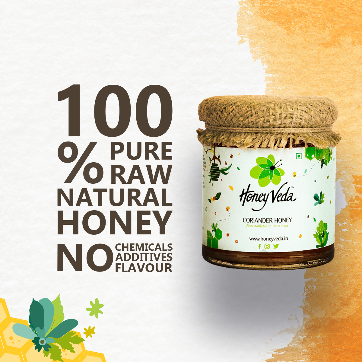 HoneyVeda Natural Coriander Raw Mono Floral Honey Unprocessed and Unpasteurized (500 Grams)