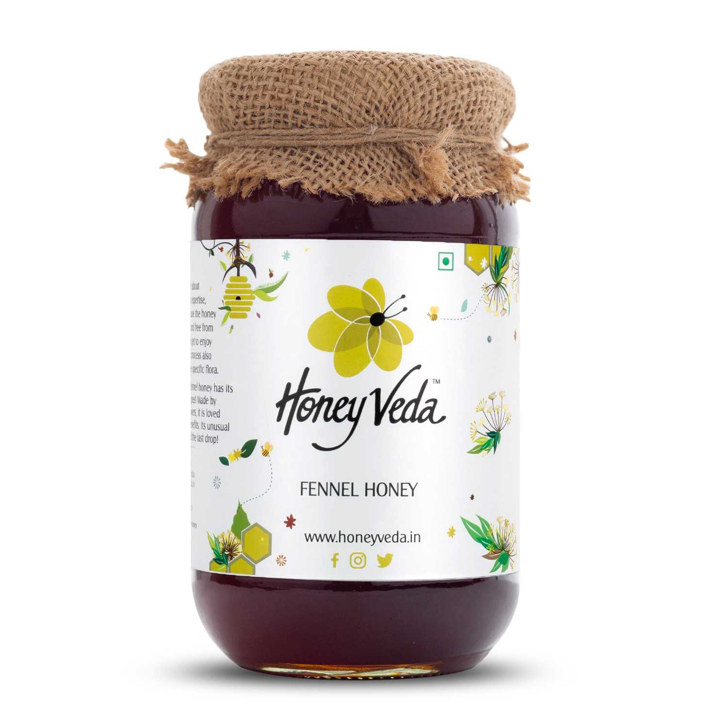 Buy HoneyVeda Natural Fennel Raw Mono Floral Honey Unprocessed and Unpasteurized (500 Grams) at Best Price Online