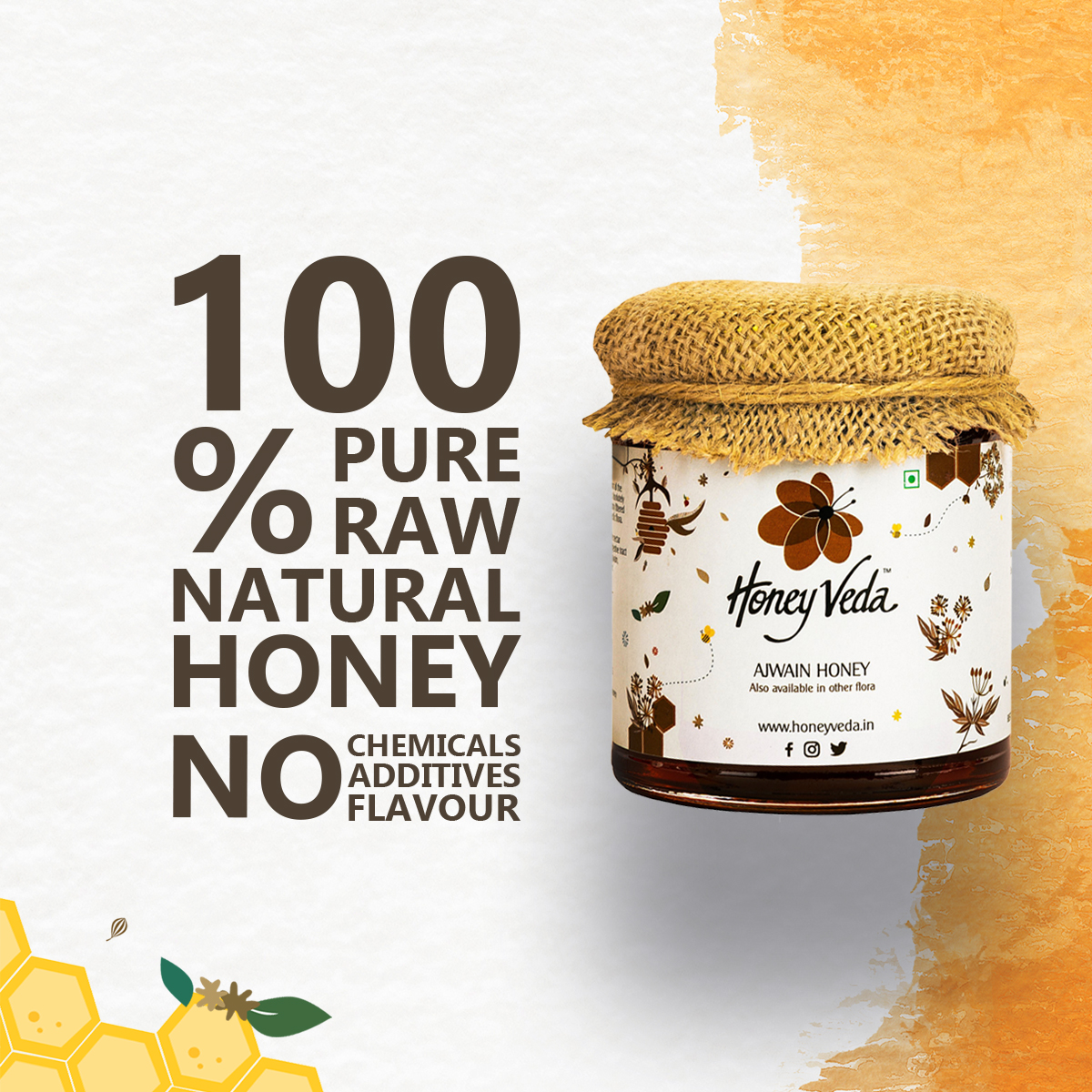 HoneyVeda Natural Ajwain Raw Honey Unprocessed and Unpasteurized -  Mono Floral (500 Grams)