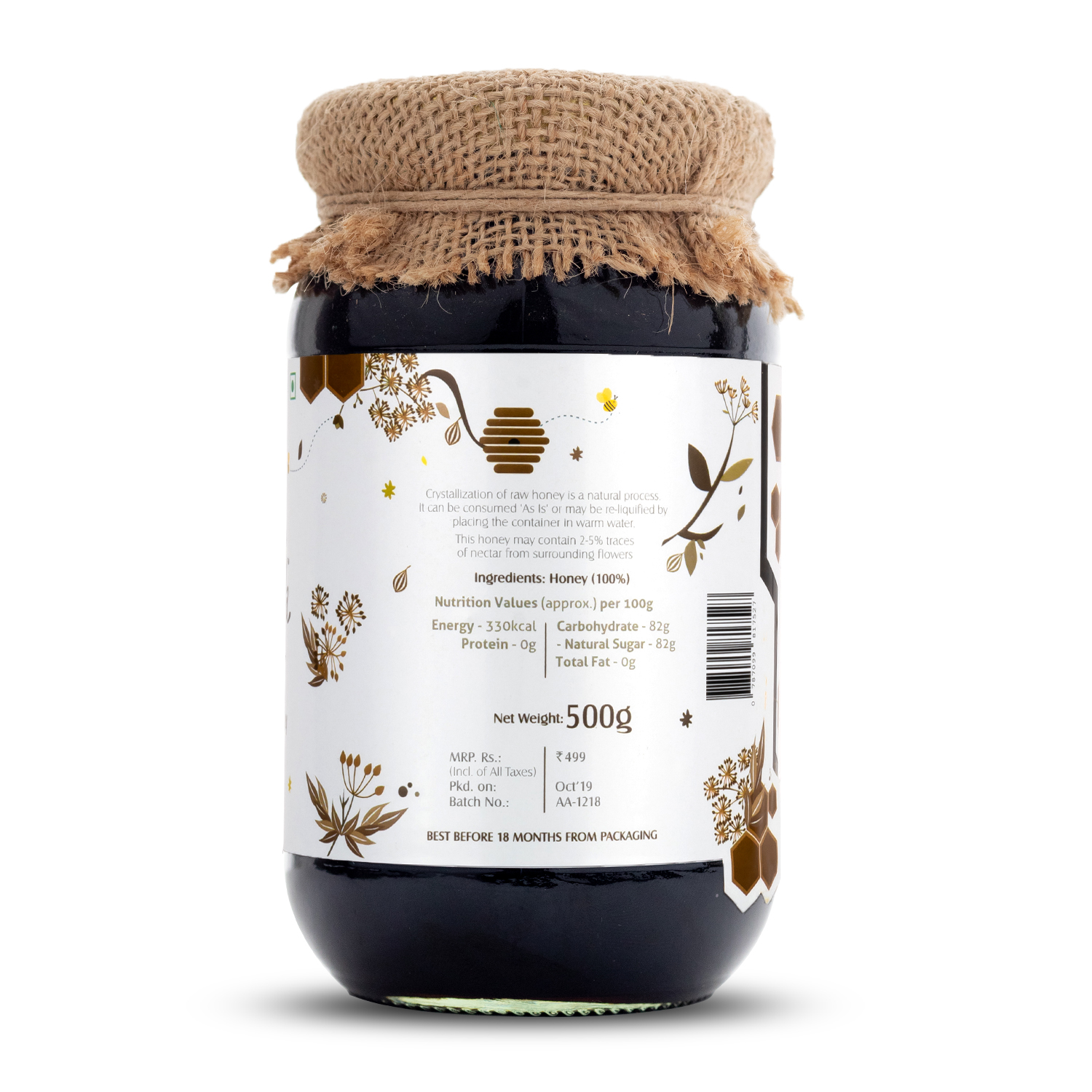 HoneyVeda Natural Ajwain Raw Honey Unprocessed and Unpasteurized -  Mono Floral (500 Grams)