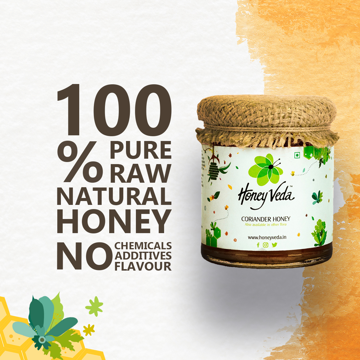 HoneyVeda Natural Coriander Raw Mono Floral Honey Unprocessed and Unpasteurized (250 Grams)