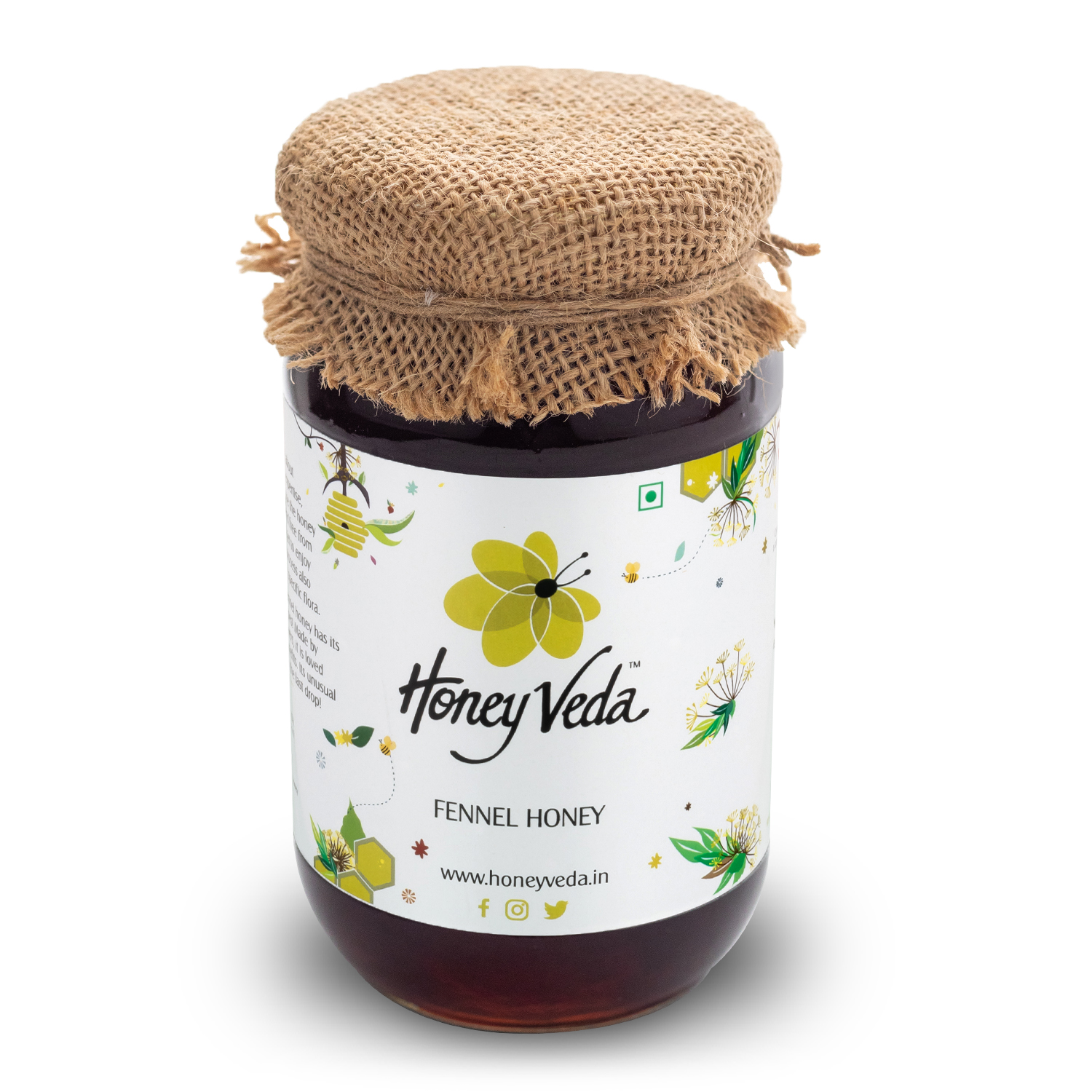 HoneyVeda Natural Fennel Raw Mono Floral Honey Unprocessed and Unpasteurized (500 Grams)