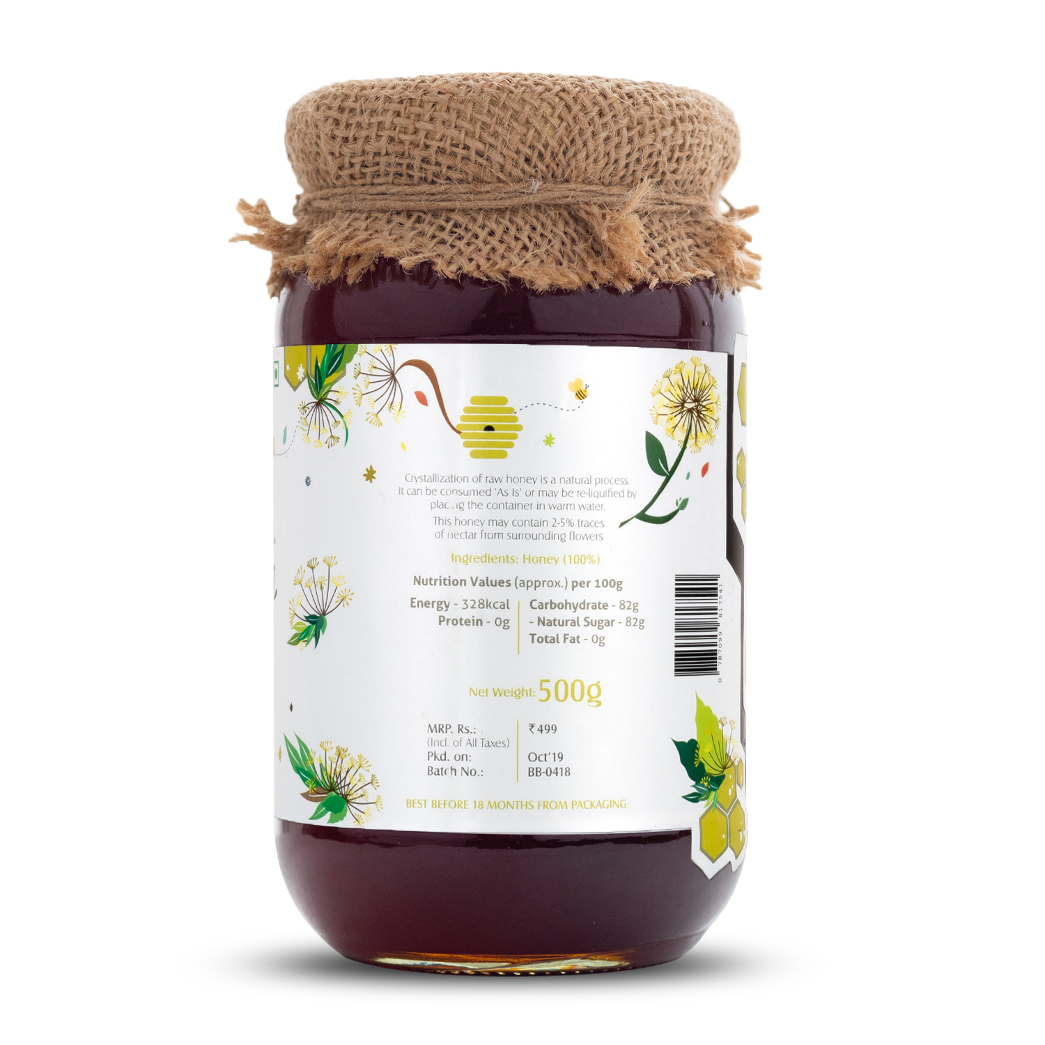 Buy HoneyVeda Natural Fennel Raw Mono Floral Honey Unprocessed and Unpasteurized (500 Grams) at Best Price Online