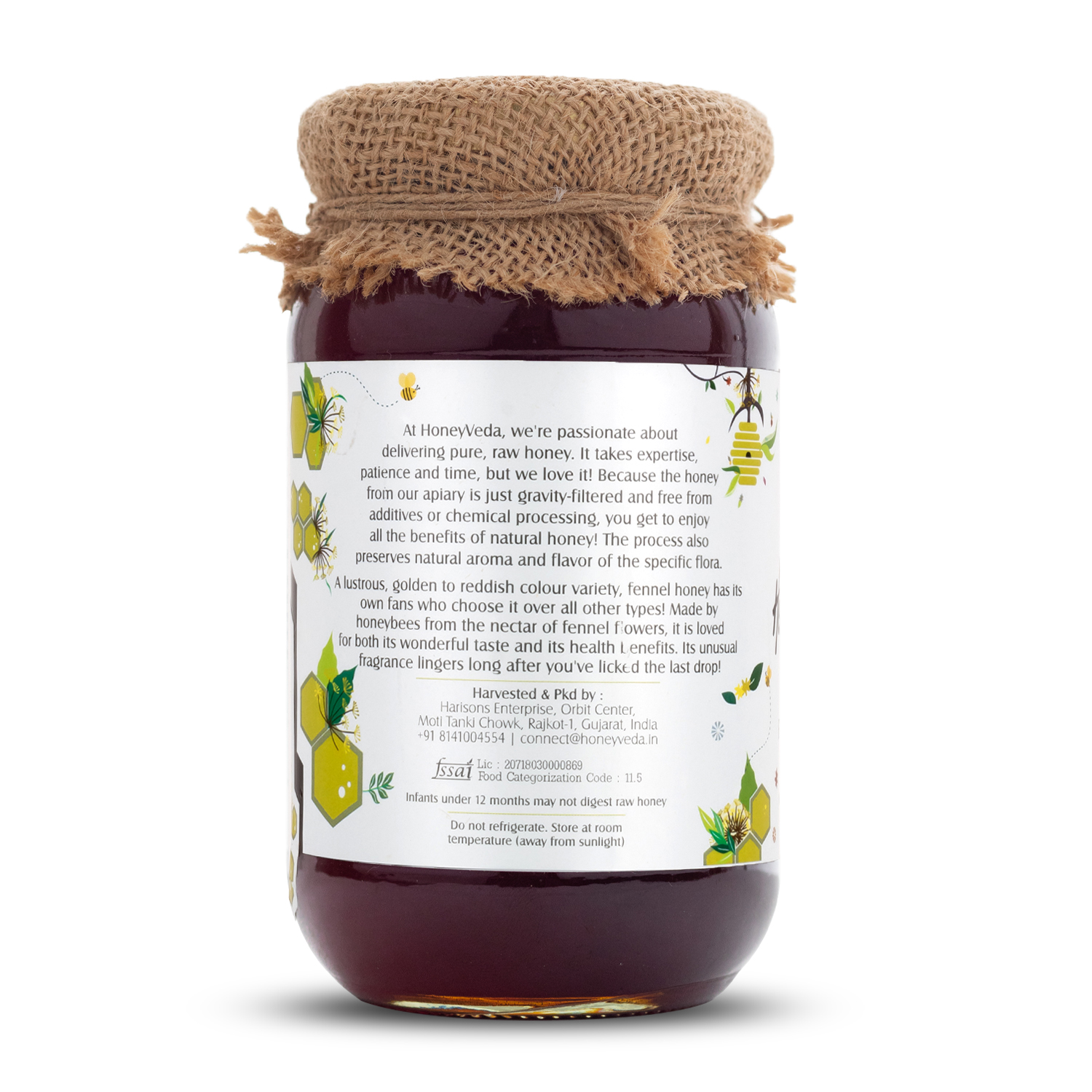 Buy HoneyVeda Natural Fennel Raw Mono Floral Honey Unprocessed and Unpasteurized (500 Grams) at Best Price Online