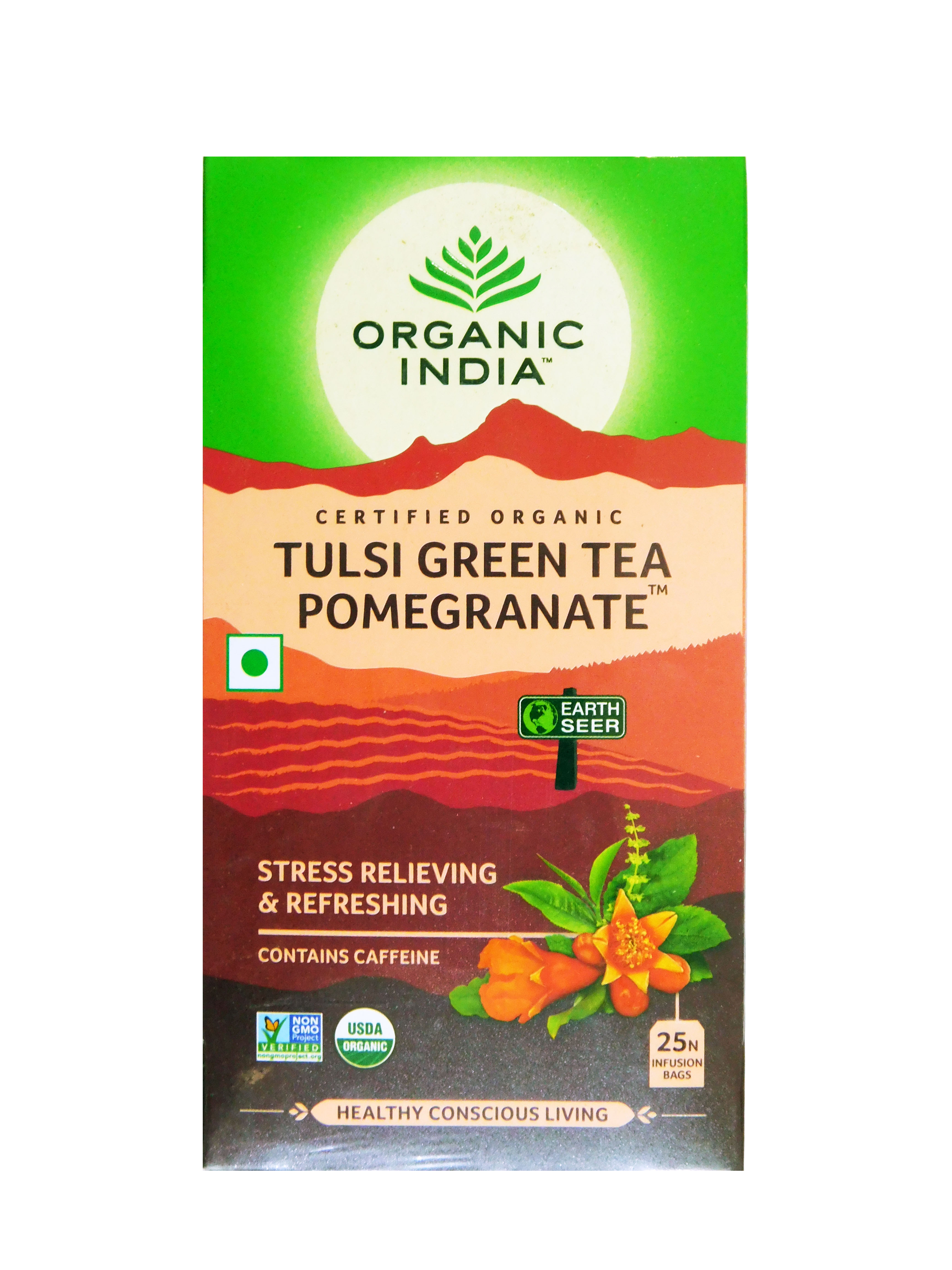 Organic India Tulsi Green Tea Pomeogranate  