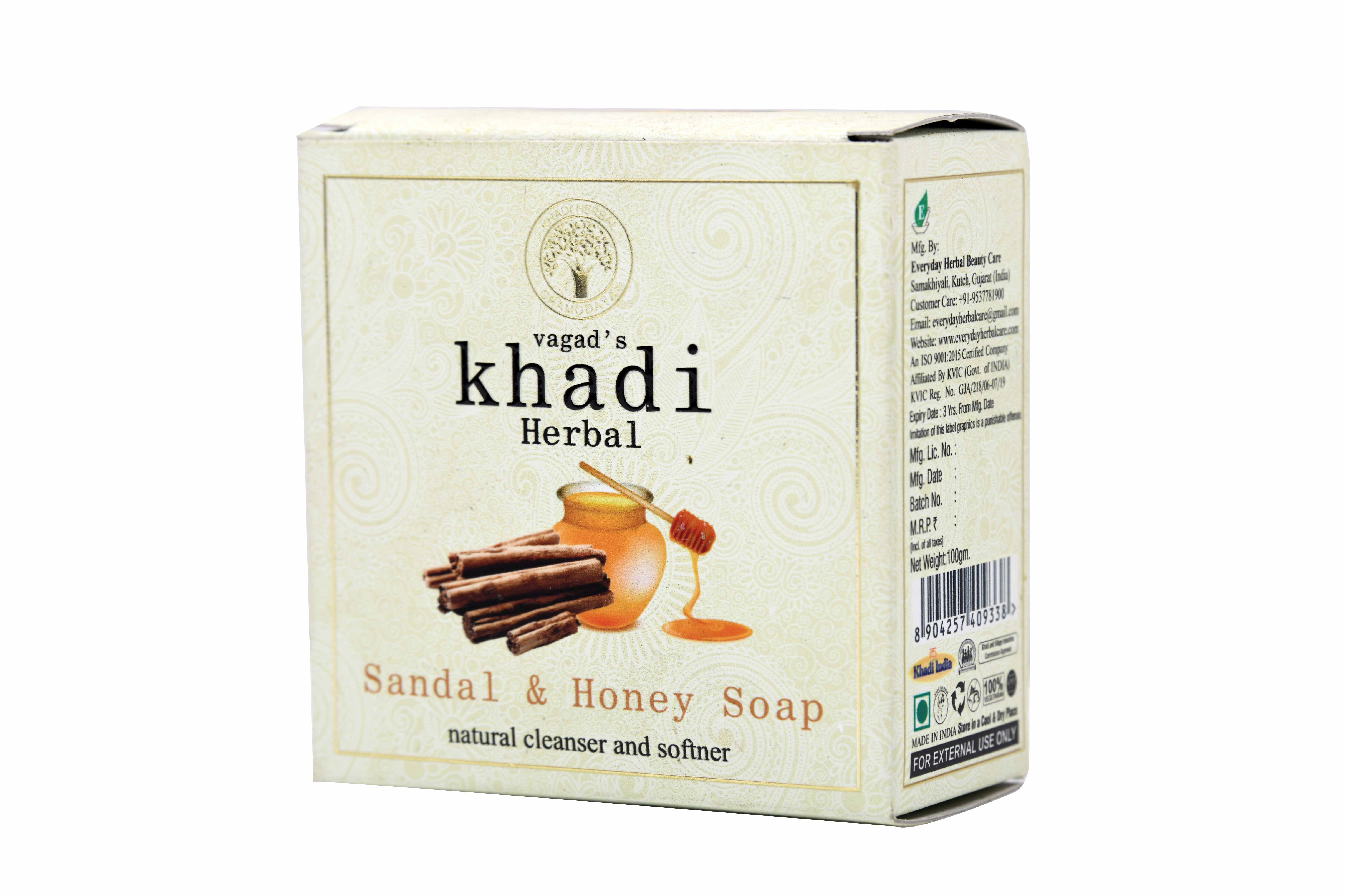 Vagad's Khadi Sandal And Honey Natural Cleanser And Softner Milky Soap