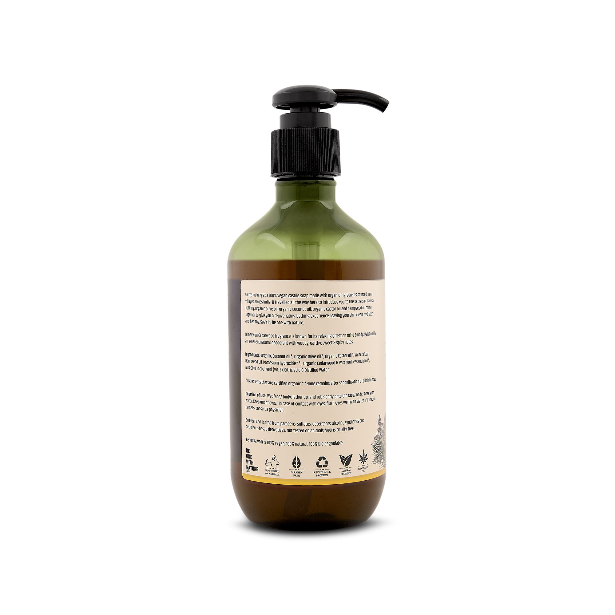 Vedi Herbal Himalayan Cedarwood & Patchouli Liquid Castile Soap With Hempseed Oil