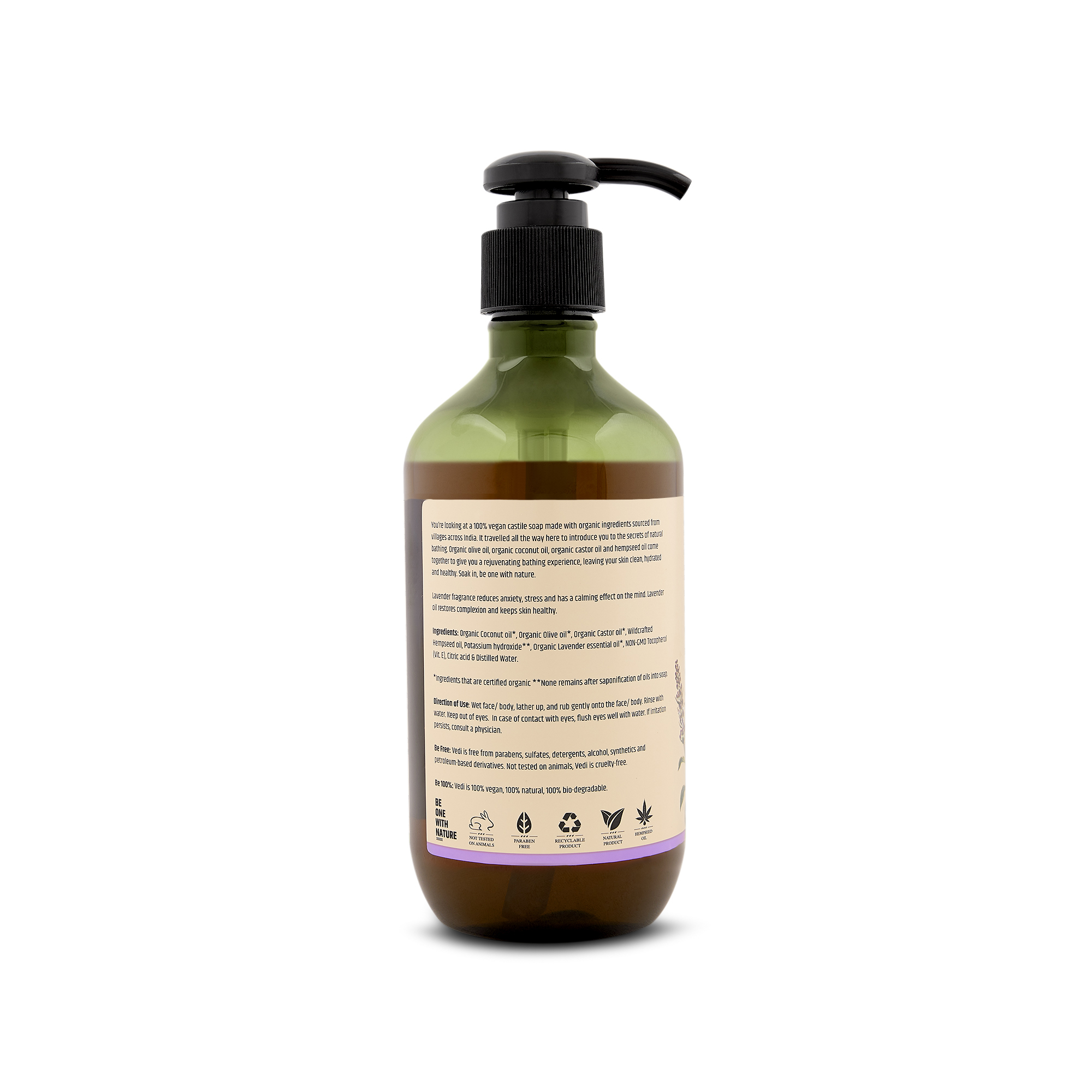 Vedi Herbal Lavender Liquid Castile Soap With Hemseed Oil