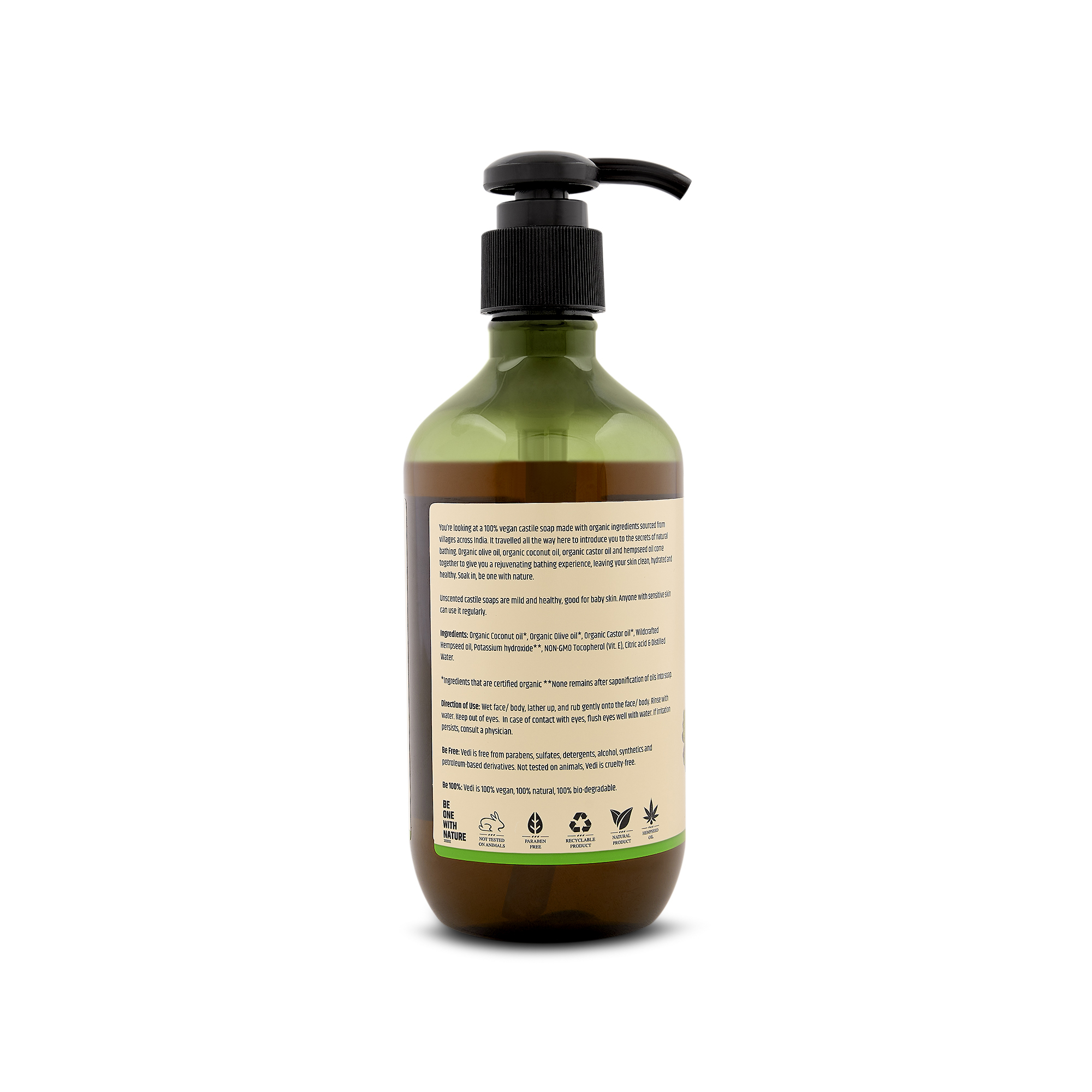 Vedi Herbal Unscented Liquid Castile Soap With Hempseed Oil